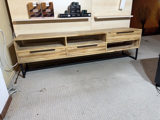 Tv-meubel, recycled teak, zwart onderstel